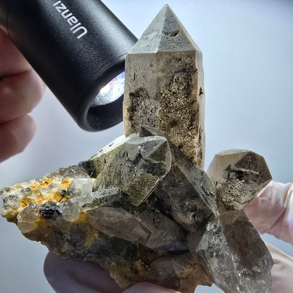 Skelett Rauchquarz, Hyalit Opal, Schörl Turmalin, Orthoklas Erongo, Namibia 67*63*45mm #13383