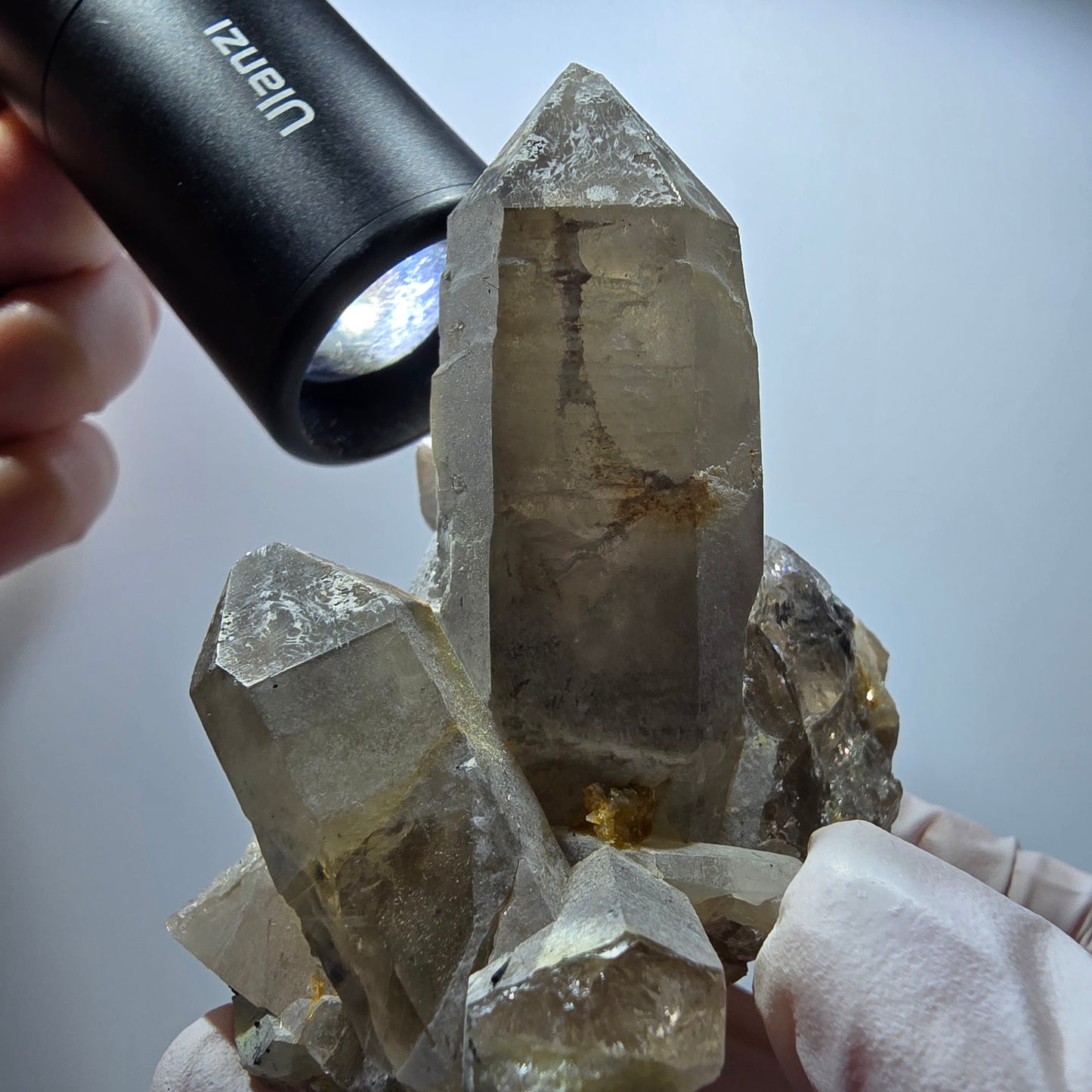 Skelett Rauchquarz, Hyalit Opal, Schörl Turmalin, Orthoklas Erongo, Namibia 67*63*45mm #13383