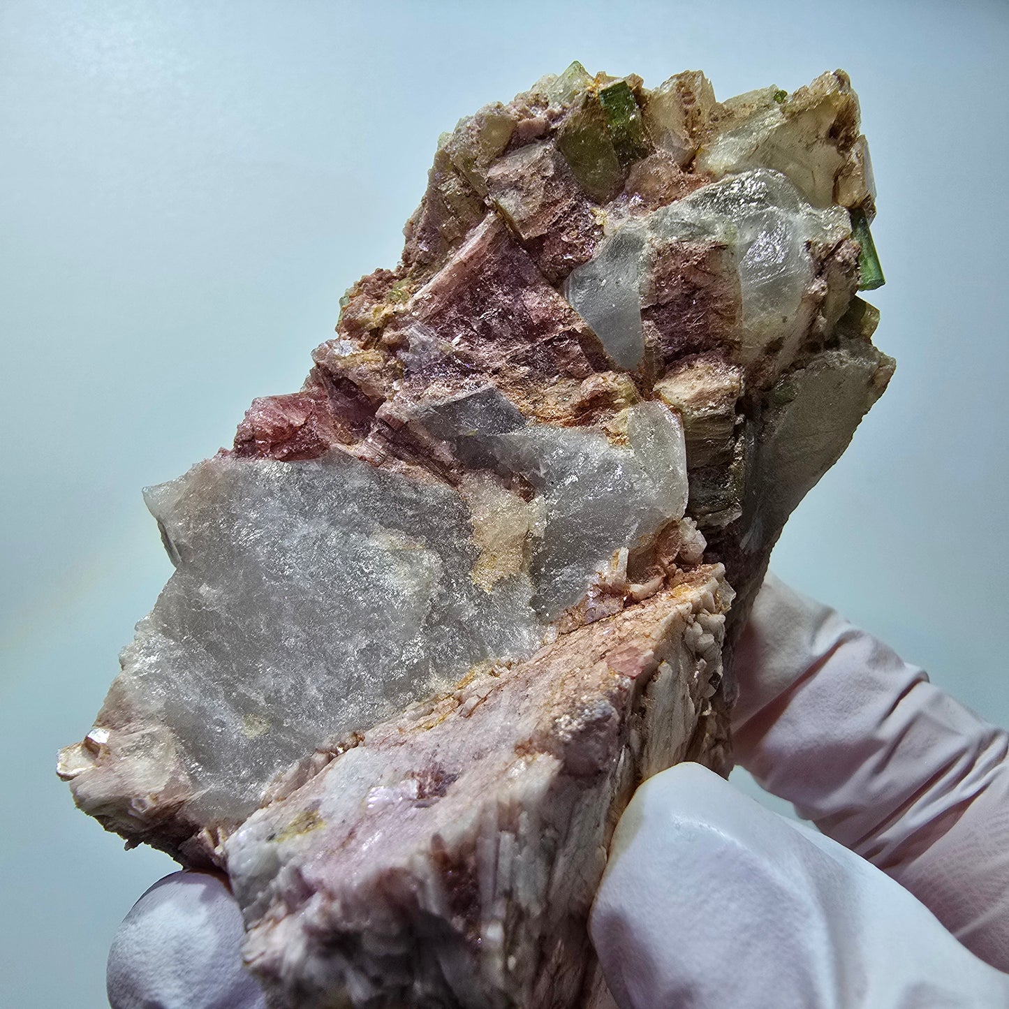 Seltene Turmalin, Verdelith, Elbait auf Quarz Stufe Karibib, Erongo, Namibia 71*51*39mm #13385