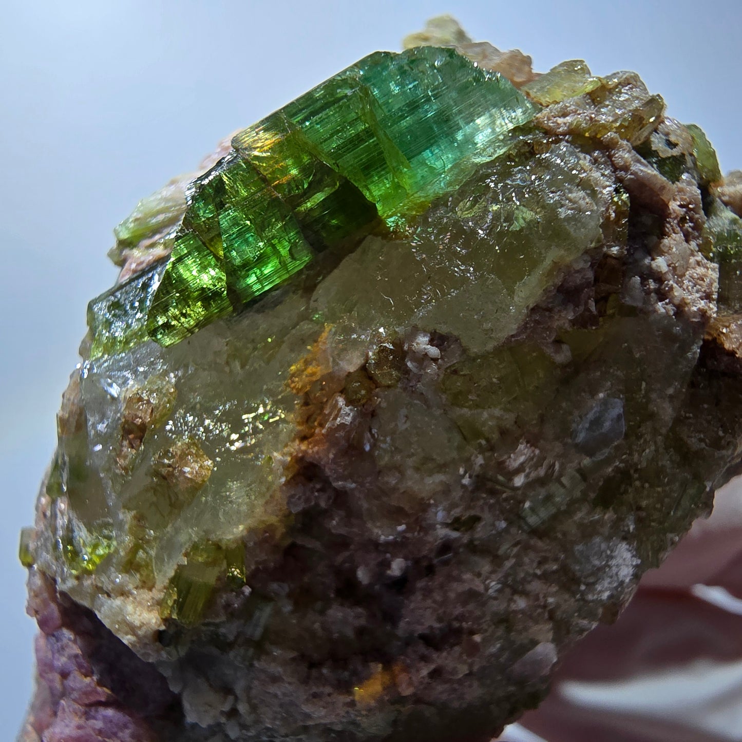 Seltene Turmalin, Verdelith, Elbait auf Quarz Stufe Karibib, Erongo, Namibia 75*41*33mm #13388