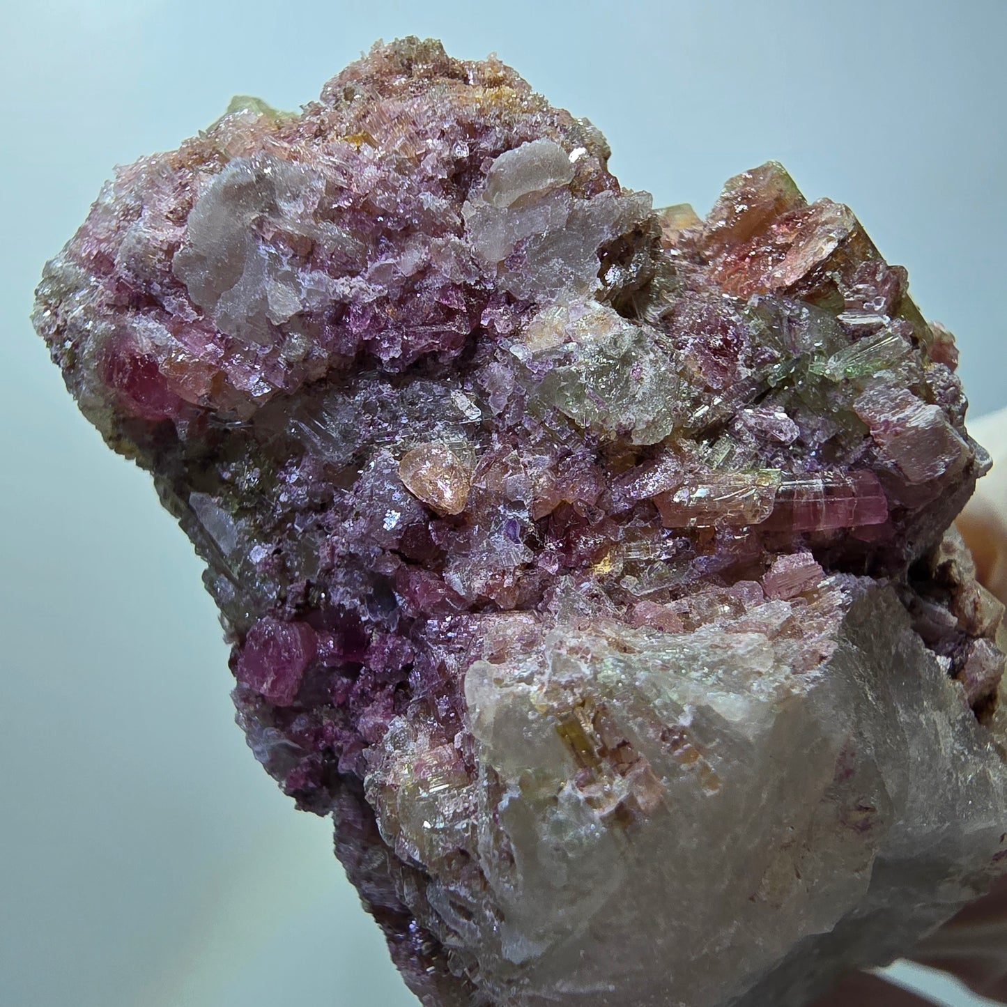 Seltene Turmalin, Elbait auf Quarz Stufe Karibib, Erongo, Namibia 78*53*47mm #13389