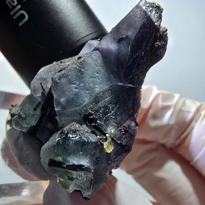 Phantom Fluorit, hexagonal, Schörl Turmalin, Muskovit Stufe Erongo, Namibia 36*32*30mm #13397