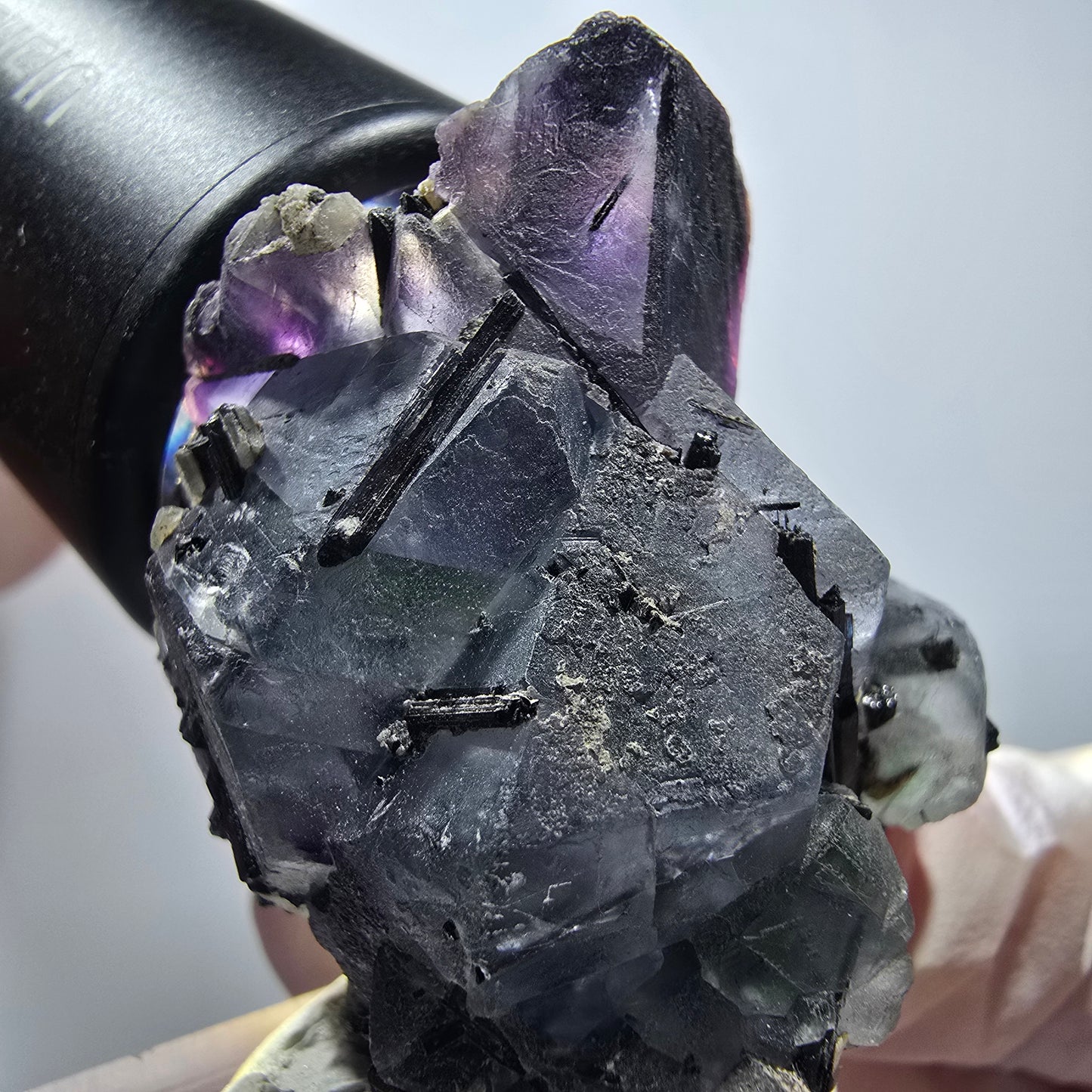 Phantom Fluorit, hexagonal, Schörl Turmalin, Muskovit Stufe Erongo, Namibia 36*32*30mm #13397