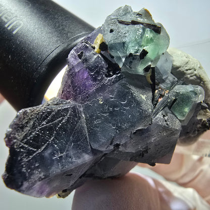 Phantom Fluorit, hexagonal, Schörl Turmalin, Muskovit Stufe Erongo, Namibia 36*32*30mm #13397