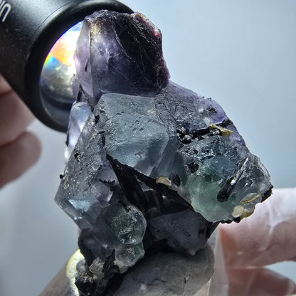 Phantom Fluorit, hexagonal, Schörl Turmalin, Muskovit Stufe Erongo, Namibia 36*32*30mm #13397