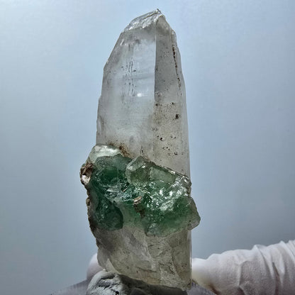 Phantom Fluorit, Hyalit Opal auf Skelett Rauchquarz Erongo, Namibia 61*29*19mm #13398
