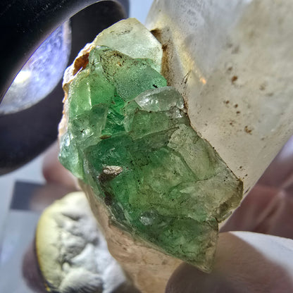 Phantom Fluorit, Hyalit Opal auf Skelett Rauchquarz Erongo, Namibia 61*29*19mm #13398