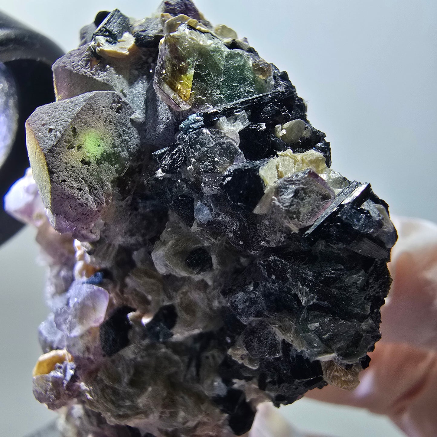 Bunte Phantom Fluorit Würfel, Schörl Turmalin, Muskovit Erongo, Namibia 52*36*21mm #13404