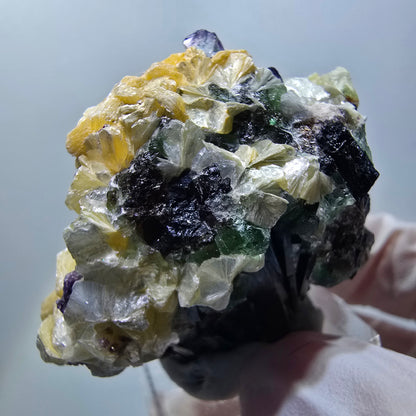 Seltene Phantom Fluorit Würfel, Schörl Turmalin, Muskovit Erongo, Namibia 47*37*32mm #13406