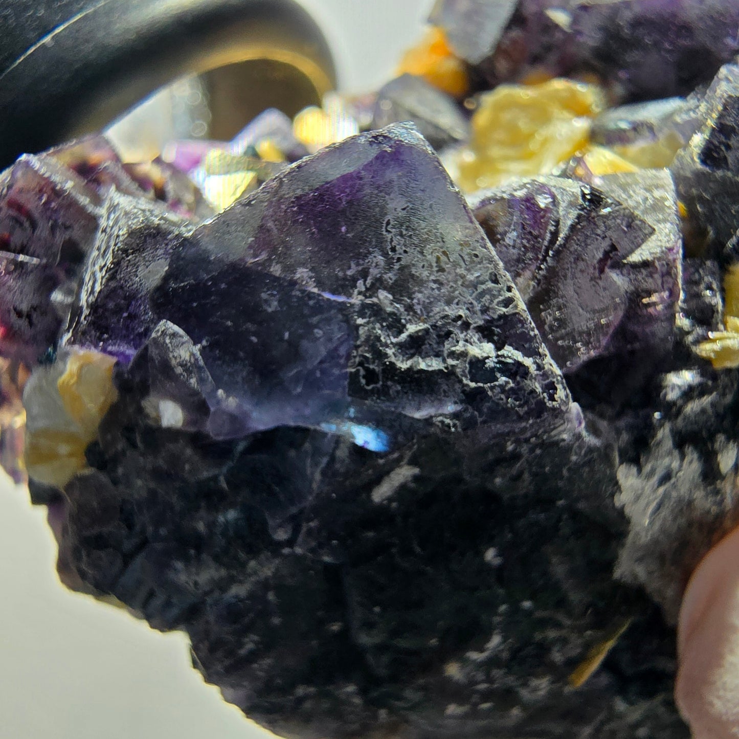 Bunte Phantom Fluorit, Schörl Turmalin, Hyalit Opal, Muskovit Erongo, Namibia 59*39*33mm #13407