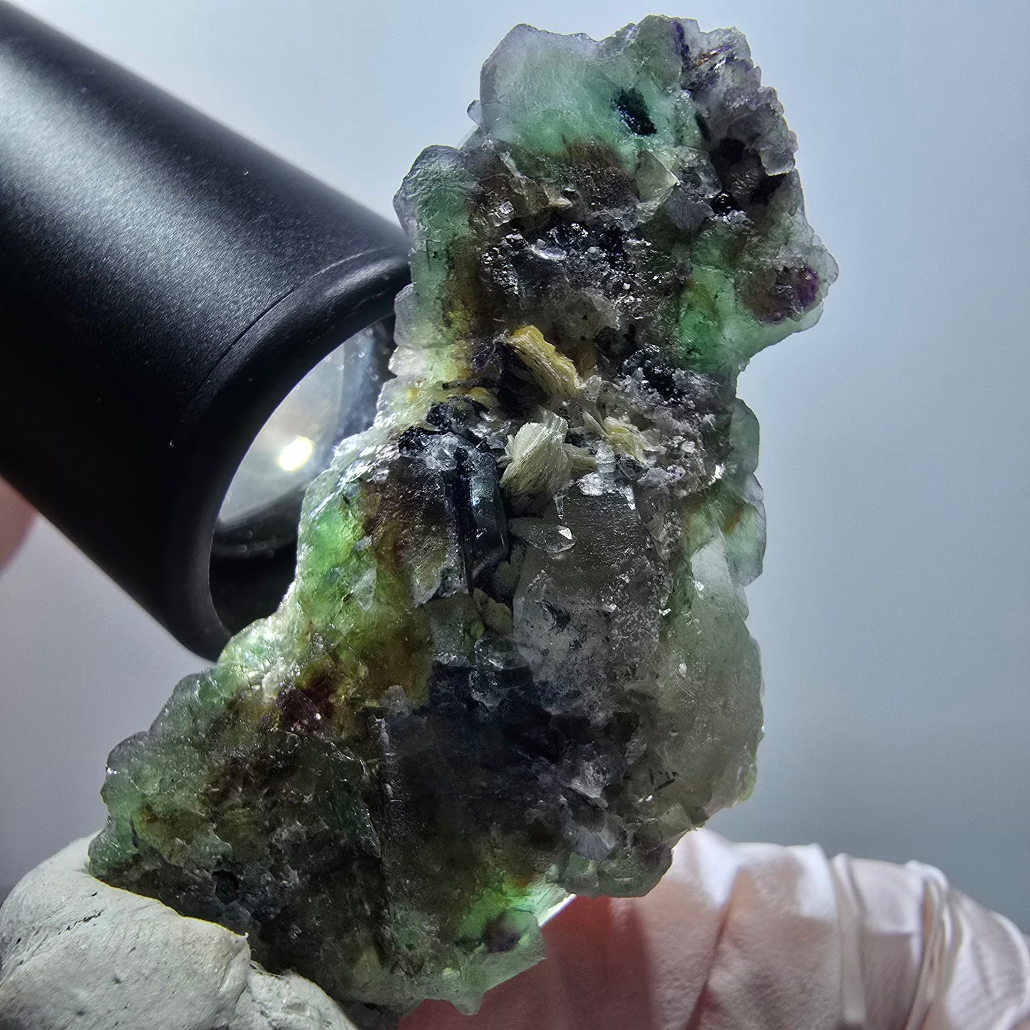 Seltene Phantom Fluorit, hexagonal, Rauchquarz, Muskovit Erongo, Namibia 59*27*13mm #13408