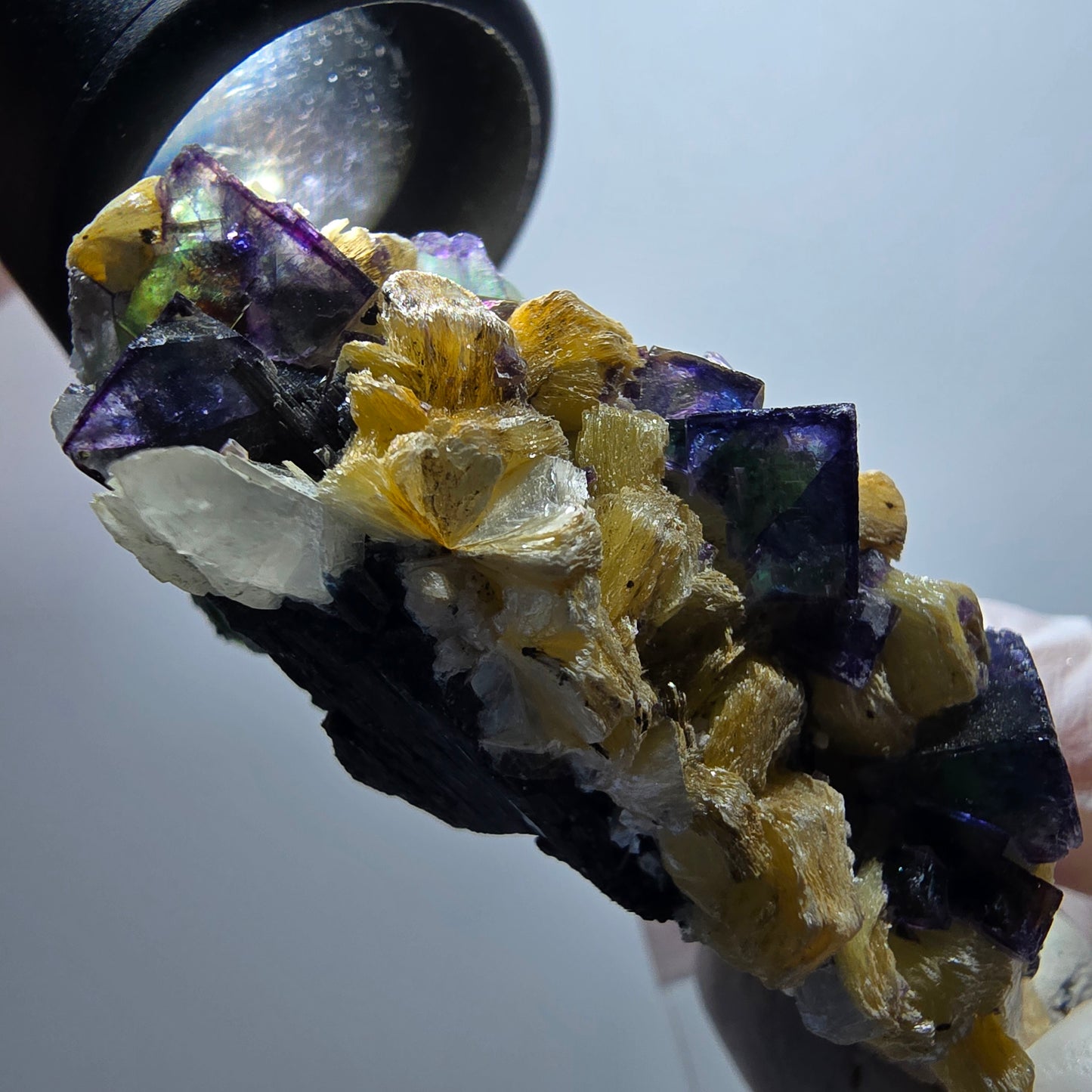 Phantom Fluorit, Schörl Turmalin, Hyalit, Rauchquarz, Muskovit Erongo, Namibia 58*44*28mm #13411