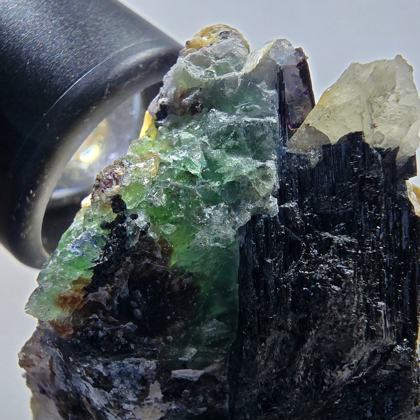 Phantom Fluorit, Schörl Turmalin, Hyalit, Rauchquarz, Muskovit Erongo, Namibia 58*44*28mm #13411