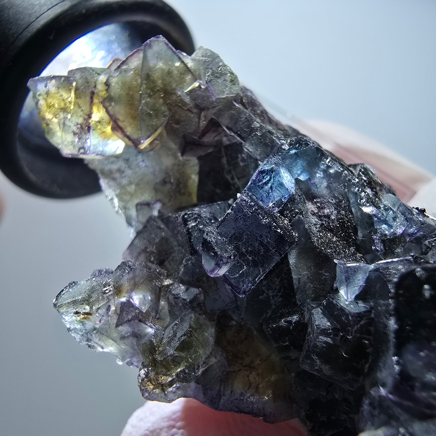 Bunte Phantom Fluorit, Schörl Turmalin, Hyalit Opal, Muskovit Erongo, Namibia 56*37*25mm #13419