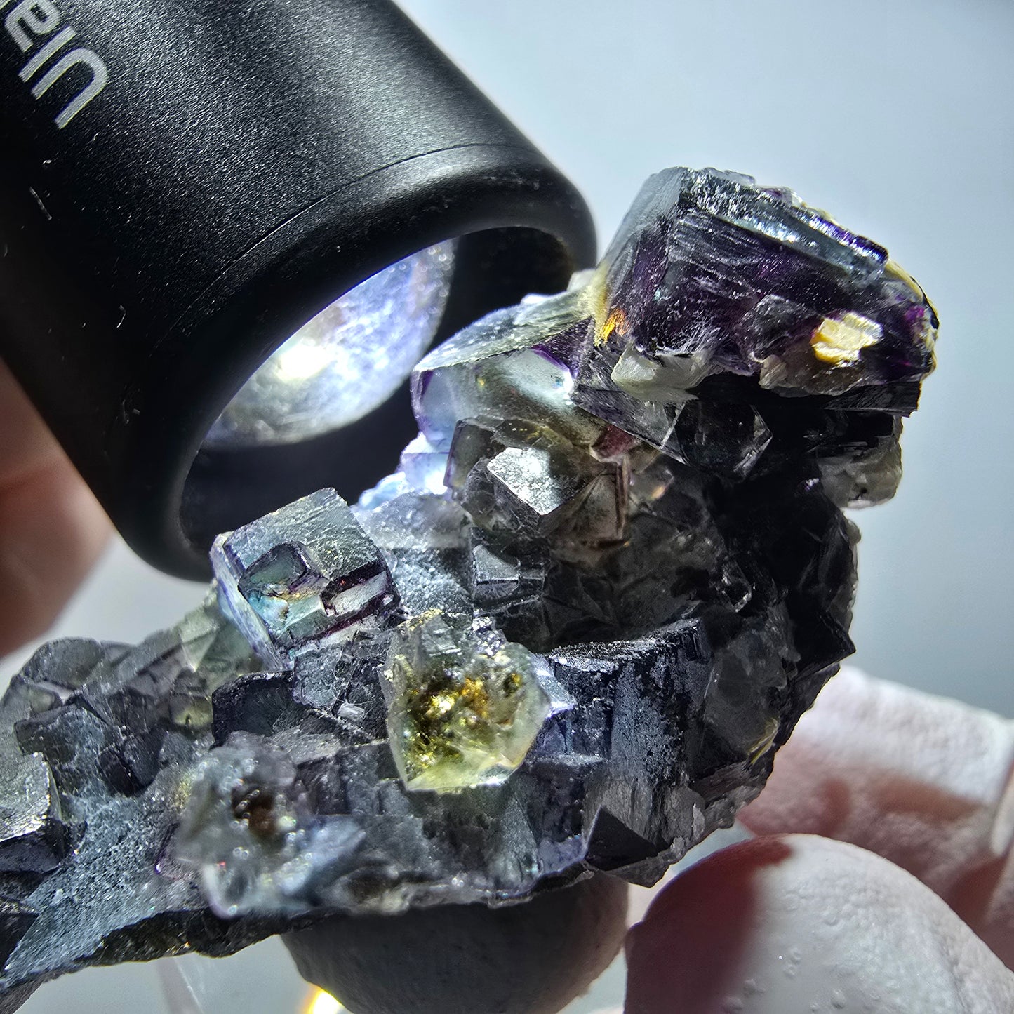 Bunte Phantom Fluorit, Schörl Turmalin, Hyalit Opal, Muskovit Erongo, Namibia 56*37*25mm #13419