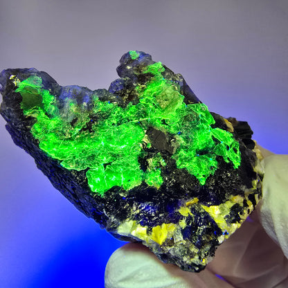 Bunte Phantom Fluorit, Schörl Turmalin, Hyalit Opal, Muskovit Erongo, Namibia 56*37*25mm #13419