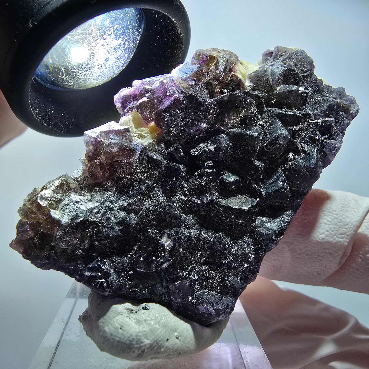 Bunte Phantom Fluorit, Schörl Turmalin, Hyalit Opal, Muskovit Erongo, Namibia 55*33*15mm #13423