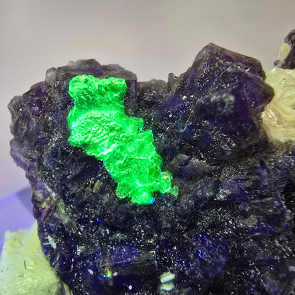 Bunte Phantom Fluorit, Schörl Turmalin, Hyalit Opal, Muskovit Erongo, Namibia 55*33*15mm #13423