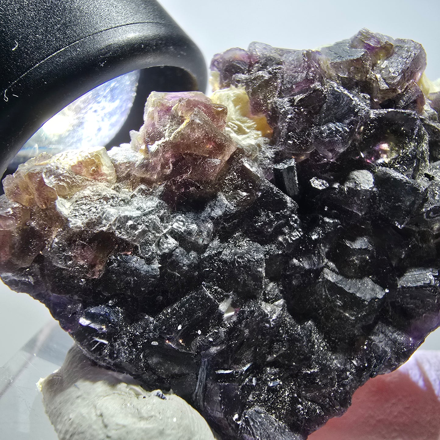 Bunte Phantom Fluorit, Schörl Turmalin, Hyalit Opal, Muskovit Erongo, Namibia 55*33*15mm #13423