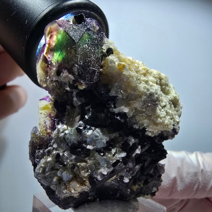 Bunte Phantom Fluorit, Schörl Turmalin, Hyalit Opal, Muskovit Erongo, Namibia 48*44*29mm #13424