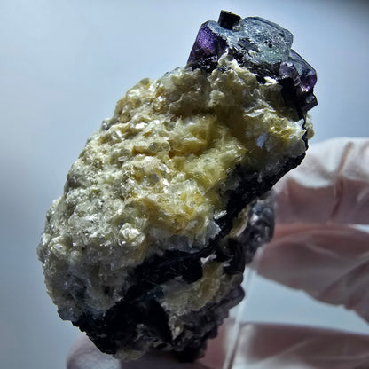 Bunte Phantom Fluorit, Schörl Turmalin, Hyalit Opal, Muskovit Erongo, Namibia 48*44*29mm #13424