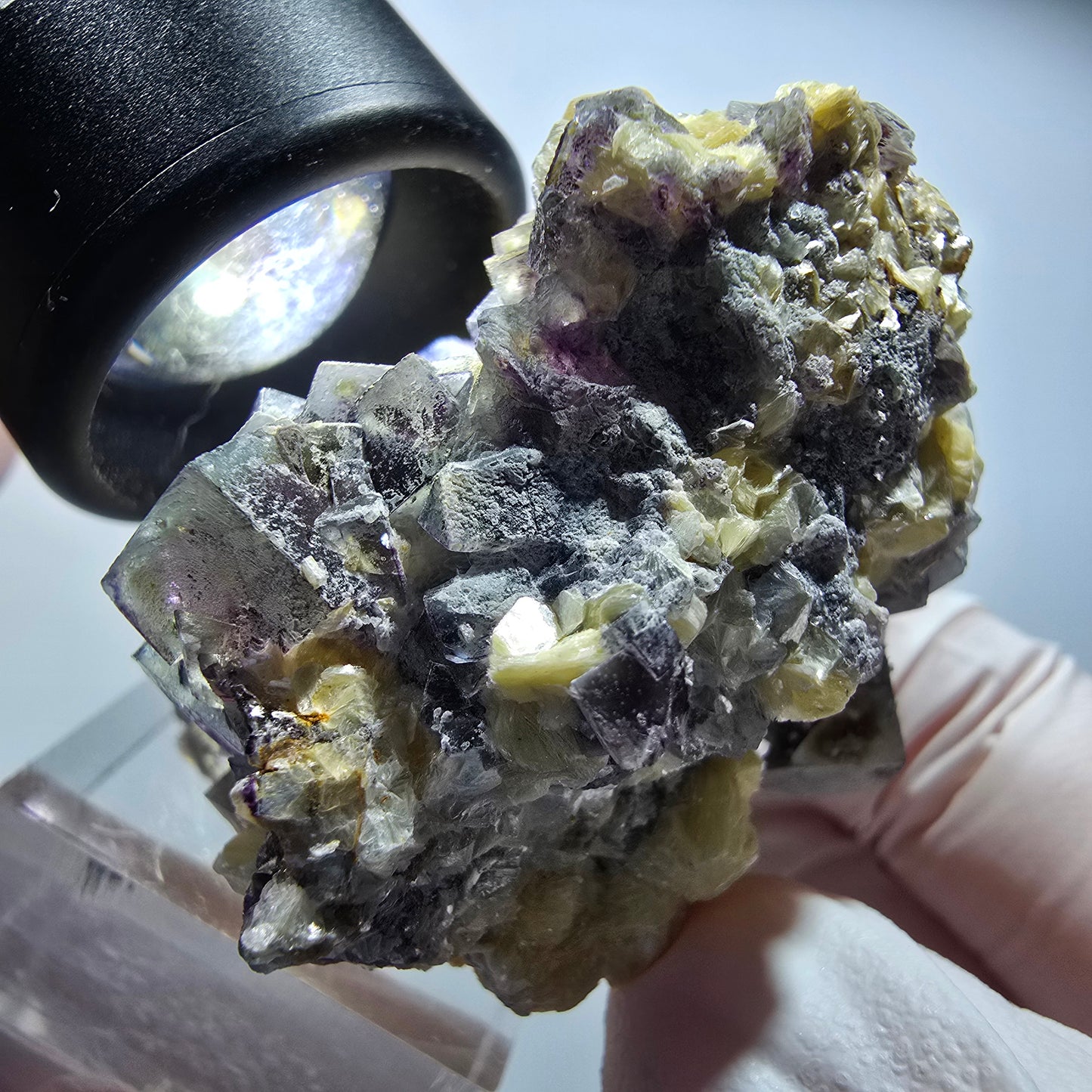 Bunte Phantom Fluorit Würfel, Schörl Turmalin, Muskovit Erongo, Namibia 49*42*44mm #13425