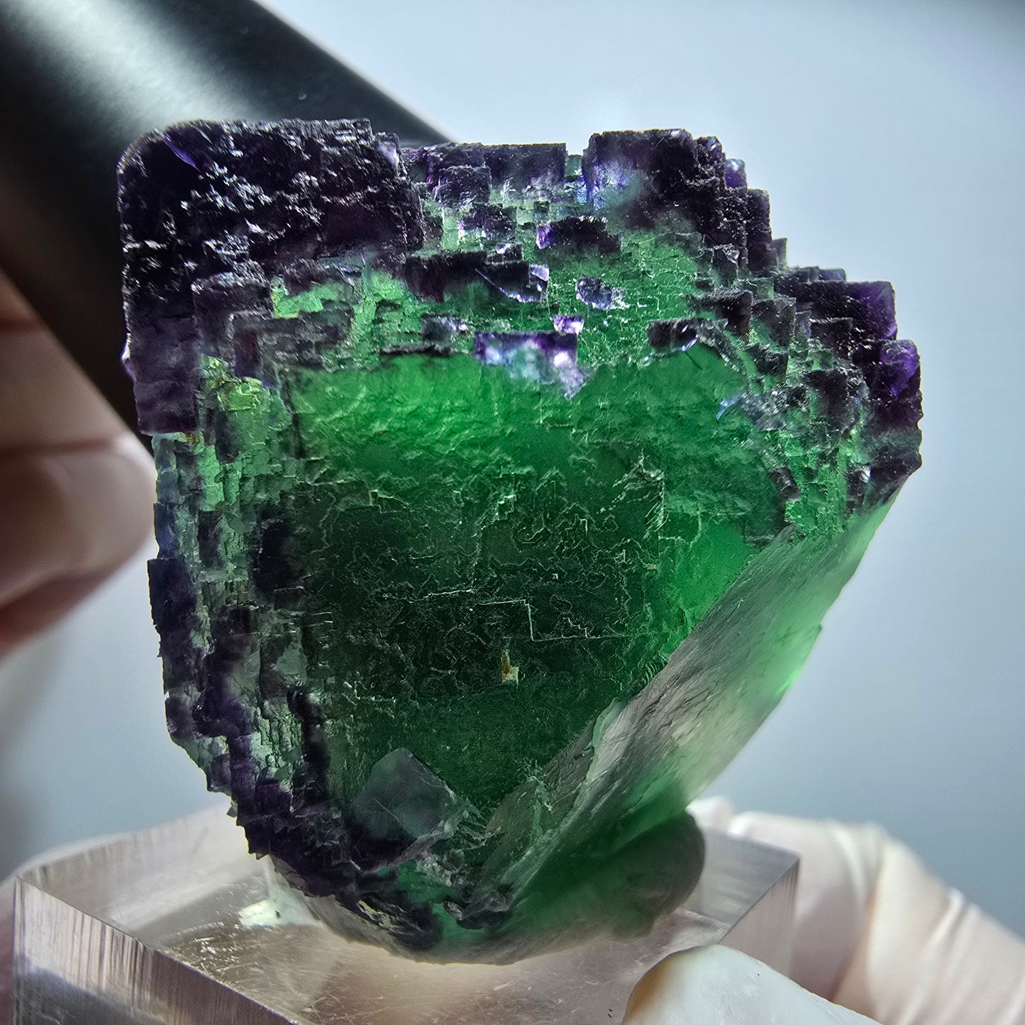 Seltene Phantom Fluorit Würfel Stufe, zonal grün lila Okorusu, Namibia 36*36*34mm #13430