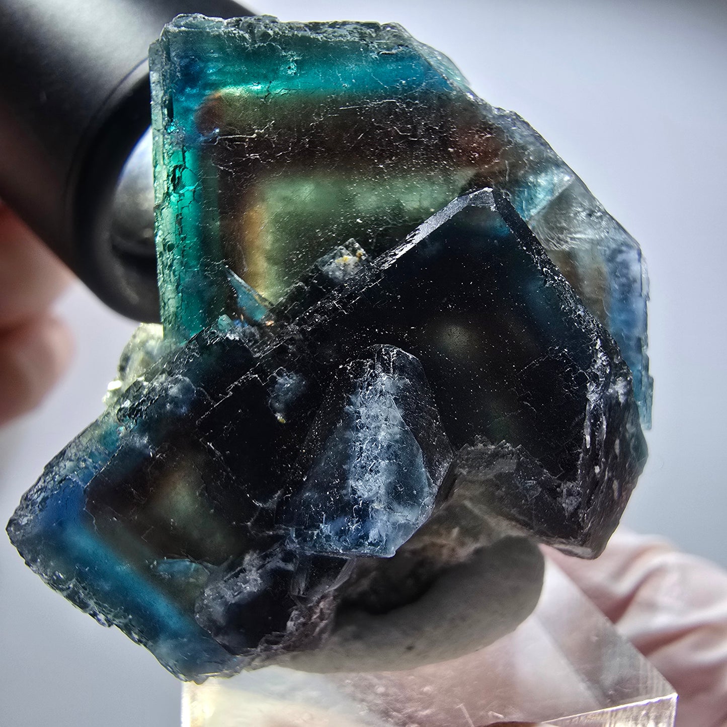 Seltene Phantom Fluorit Würfel Stufe, grün blau braun Okorusu Namibia 43*36*33mm #13432