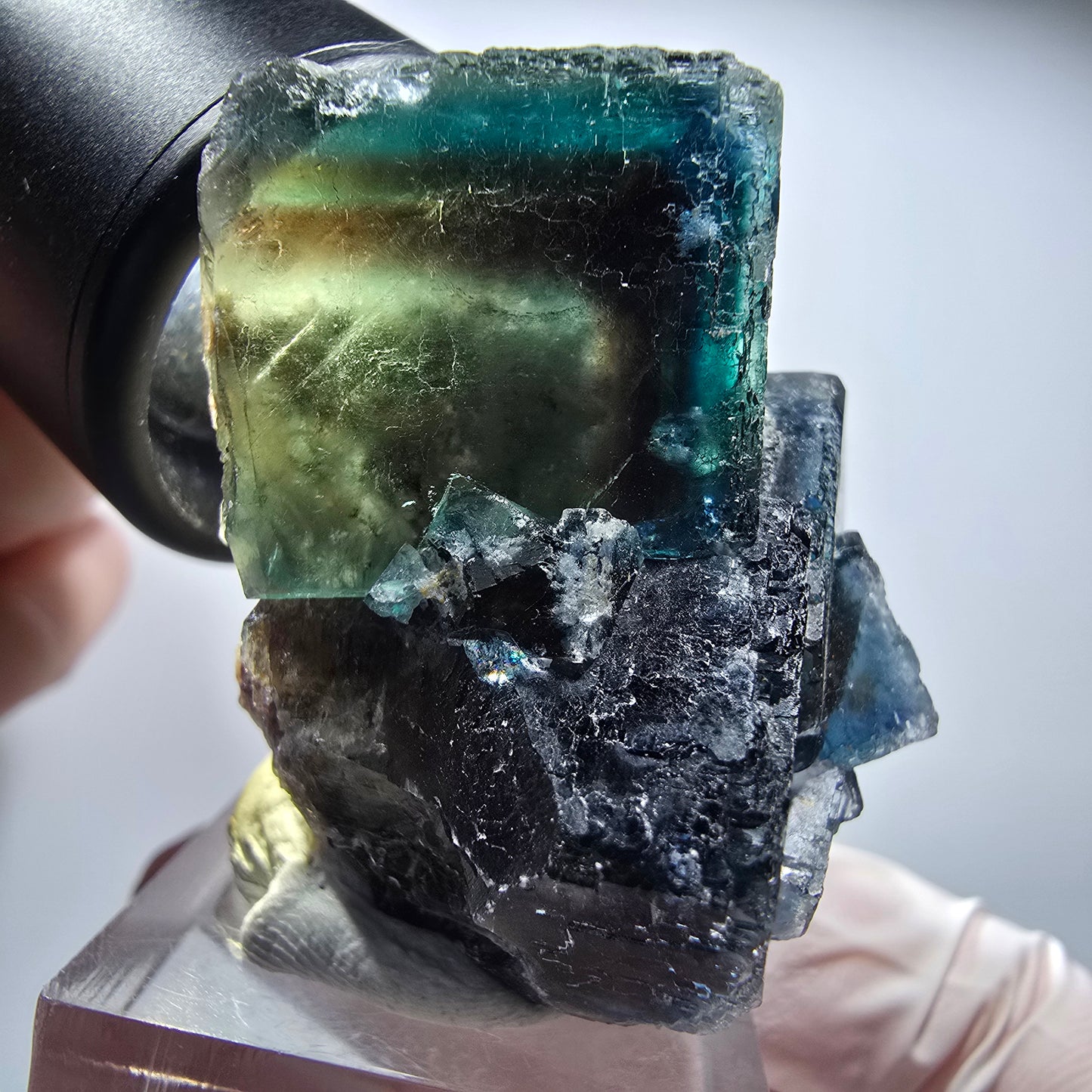Seltene Phantom Fluorit Würfel Stufe, grün blau braun Okorusu Namibia 43*36*33mm #13432
