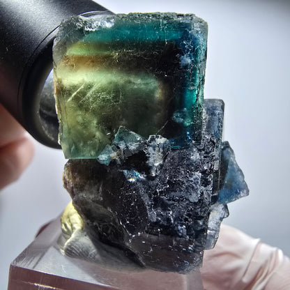 Seltene Phantom Fluorit Würfel Stufe, grün blau braun Okorusu Namibia 43*36*33mm #13432