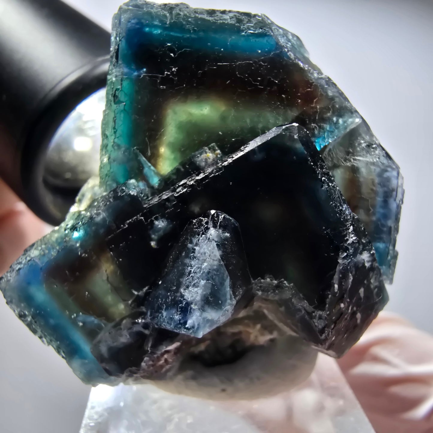 Seltene Phantom Fluorit Würfel Stufe, grün blau braun Okorusu Namibia 43*36*33mm #13432