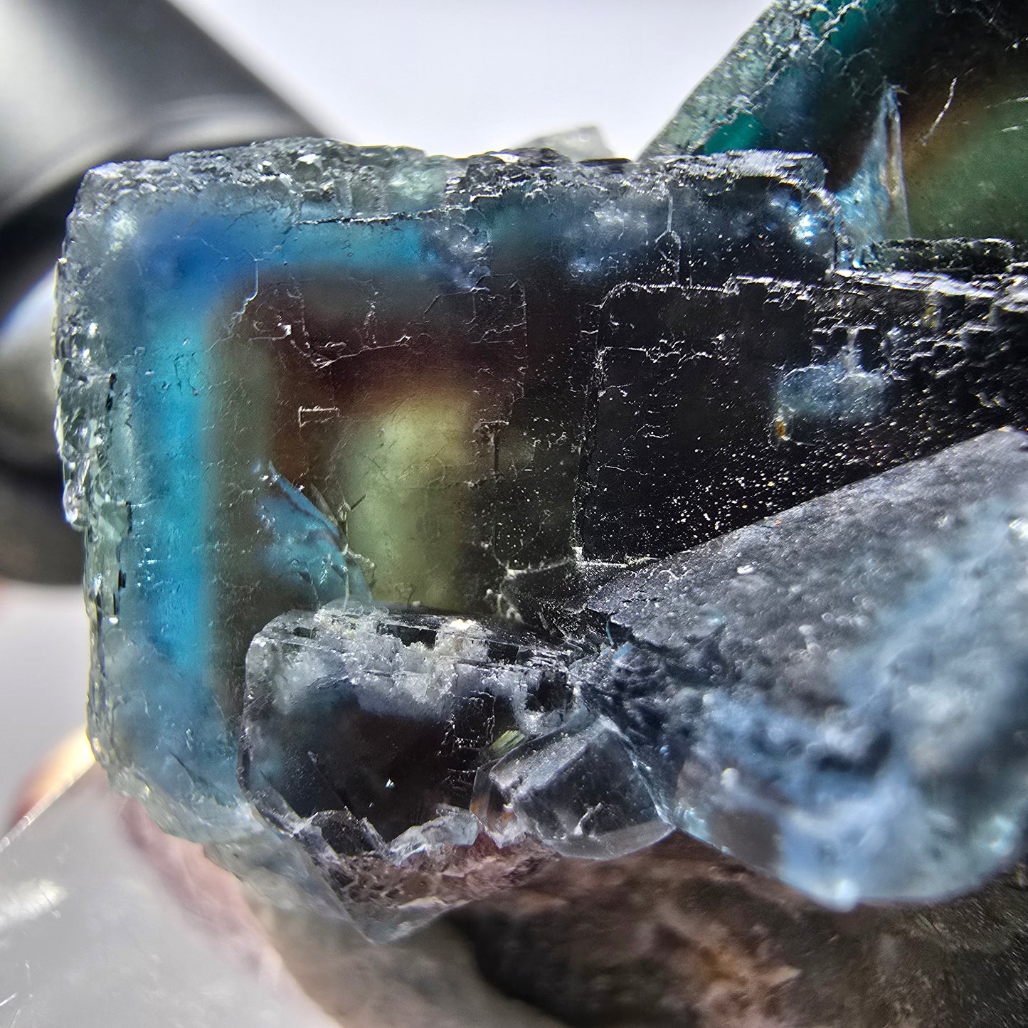 Seltene Phantom Fluorit Würfel Stufe, grün blau braun Okorusu Namibia 43*36*33mm #13432