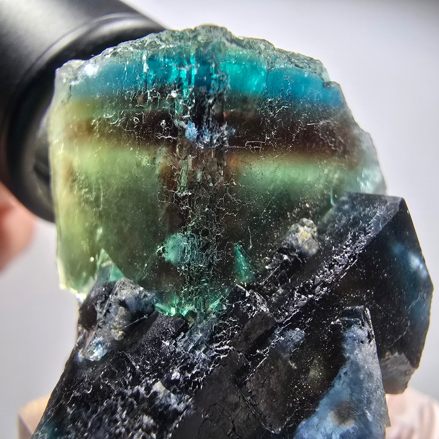 Seltene Phantom Fluorit Würfel Stufe, grün blau braun Okorusu Namibia 43*36*33mm #13432