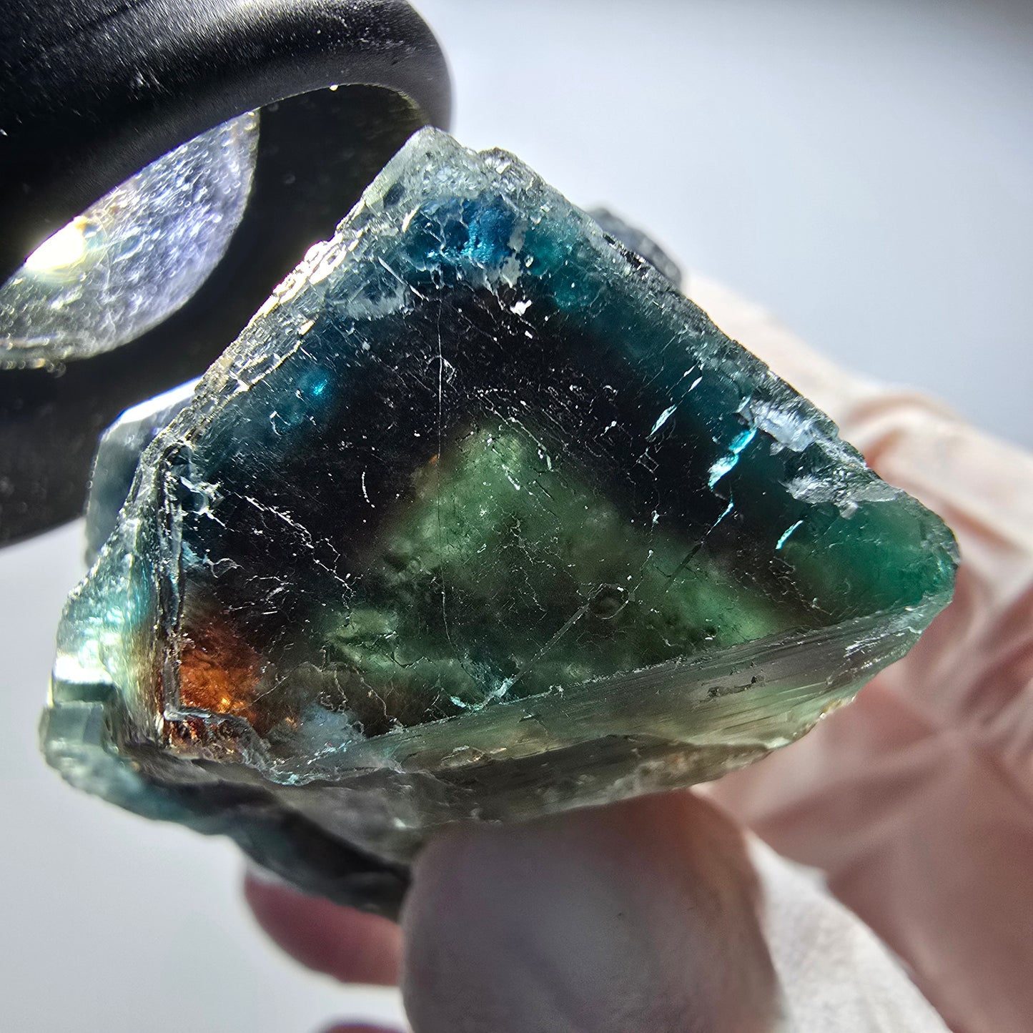 Seltene Phantom Fluorit Würfel Stufe, grün blau braun Okorusu Namibia 43*36*33mm #13432