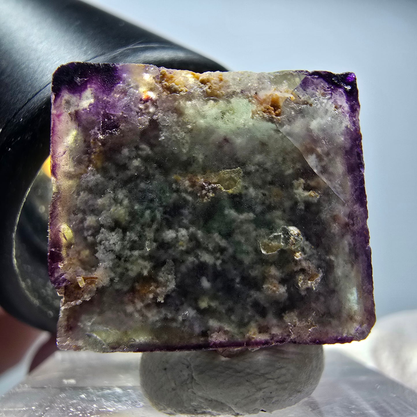 Seltene Phantom Fluorit Würfel, zonal grün lila Okorusu, Namibia 19*17*10mm #13436