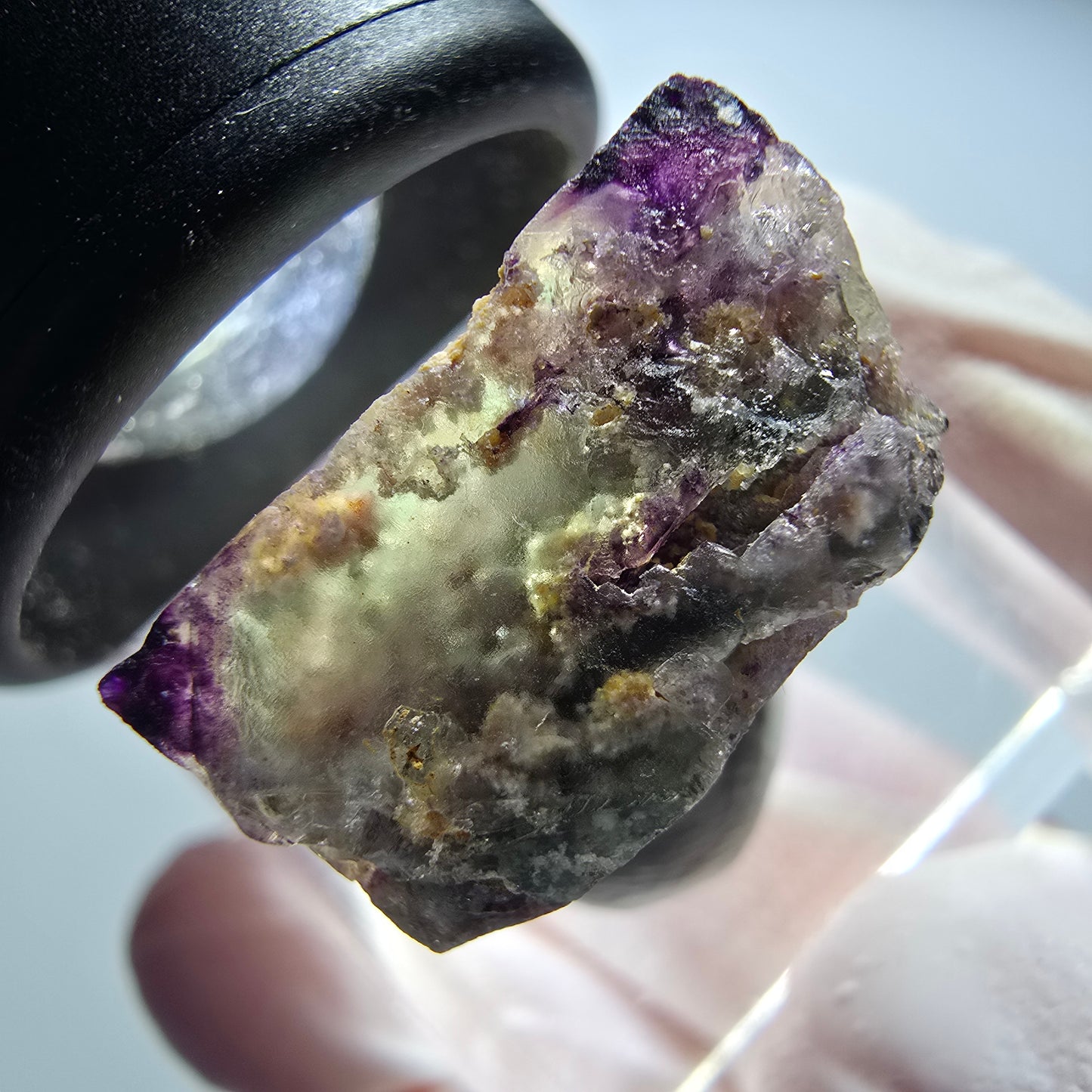 Seltene Phantom Fluorit Würfel, zonal grün lila Okorusu, Namibia 19*17*10mm #13436