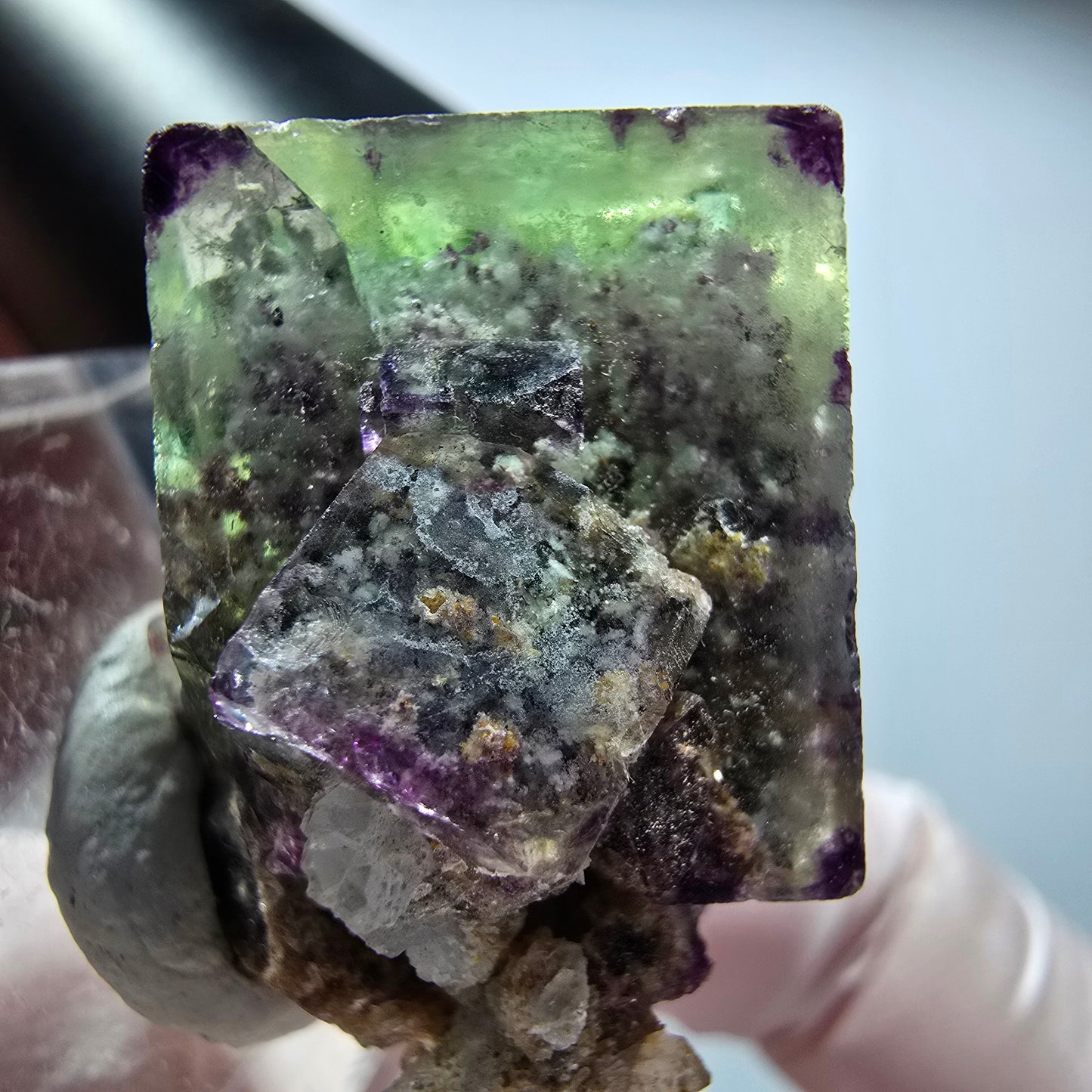 Seltene klare Phantom Fluorit Würfel, Quarz Stufe Okorusu, Namibia 30*22*20mm #13437