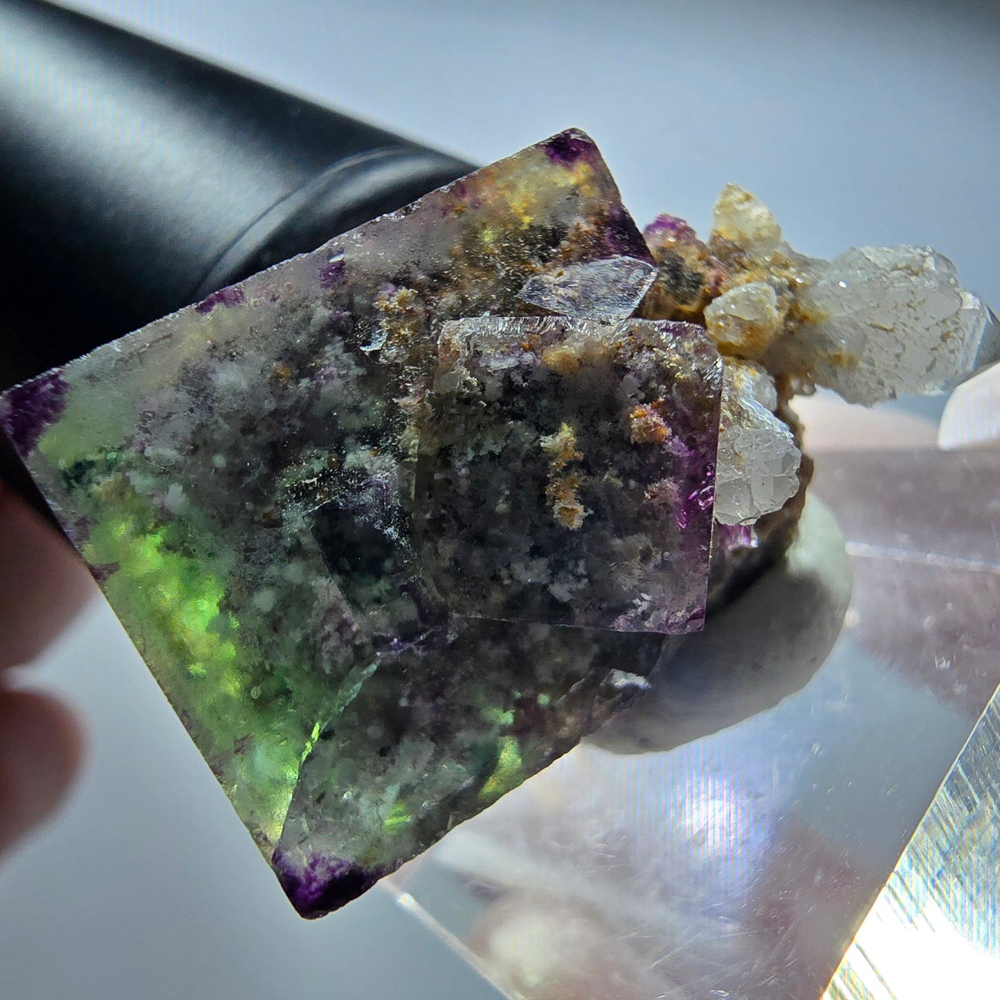 Seltene klare Phantom Fluorit Würfel, Quarz Stufe Okorusu, Namibia 30*22*20mm #13437