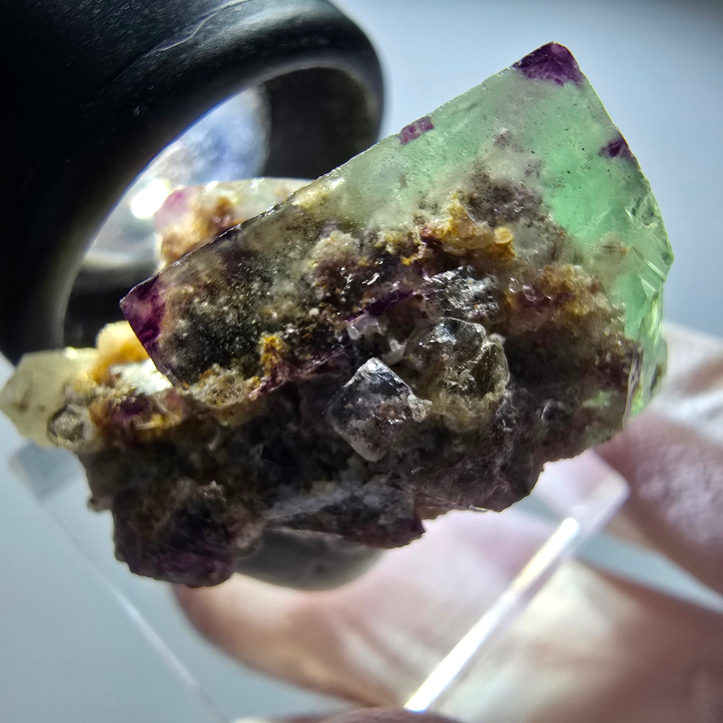 Seltene klare Phantom Fluorit Würfel, Quarz Stufe Okorusu, Namibia 30*22*20mm #13437