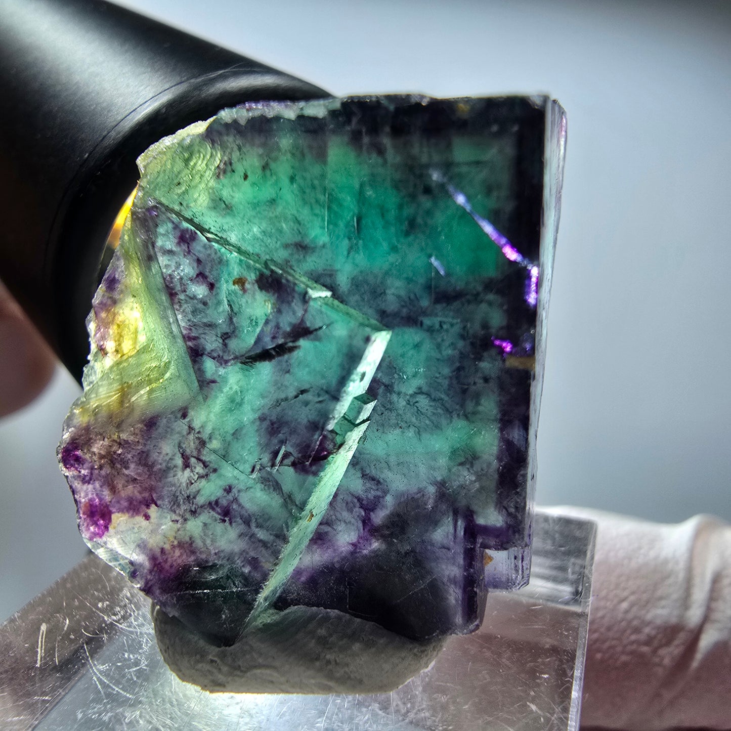 Seltene Phantom Fluorit Würfel Stufe, grün lila Okorusu, Namibia 32*24*17mm #13441
