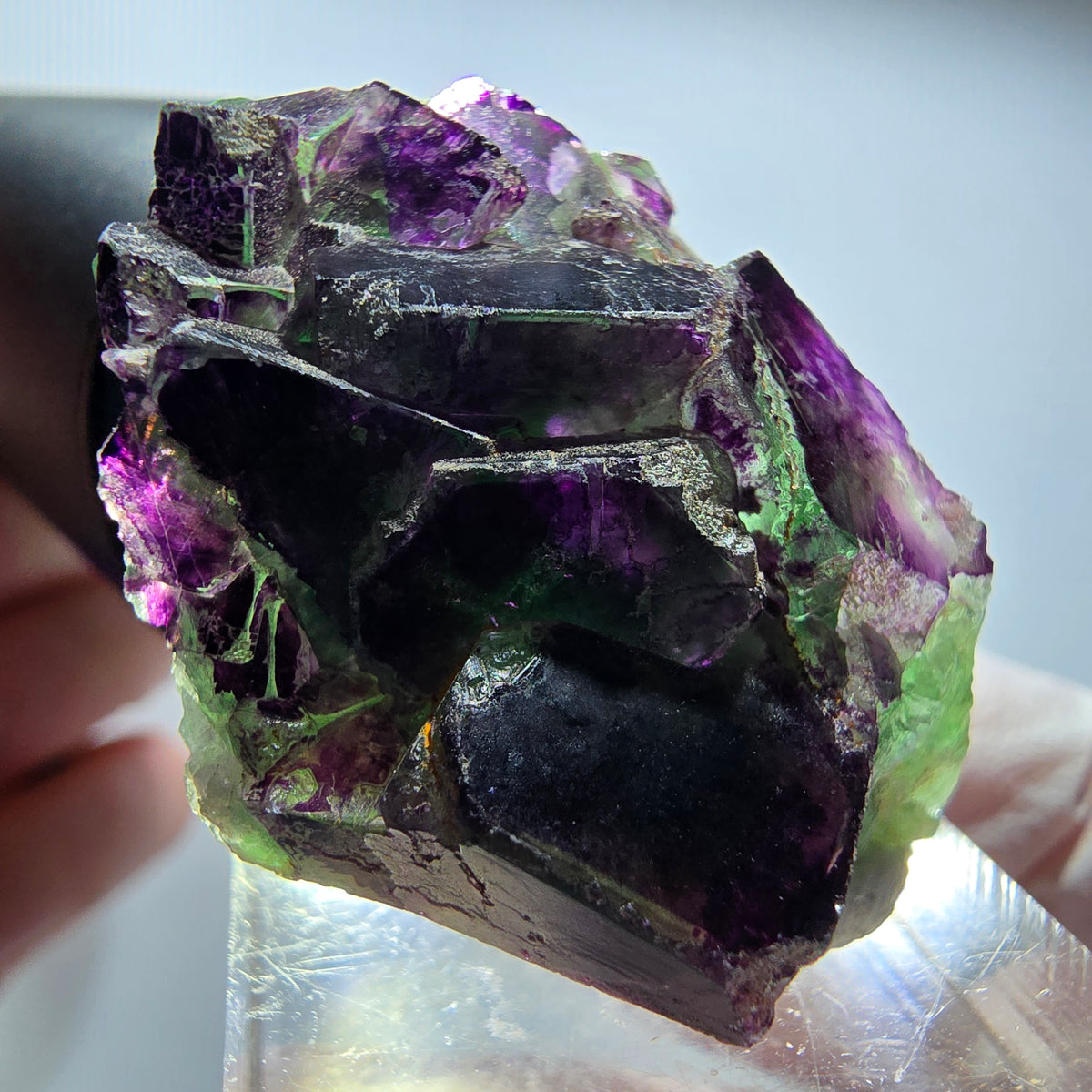 Rare fluorine fantôme en cubes, vert et violet, Okorusu, Namibie 39*28*20mm #13444