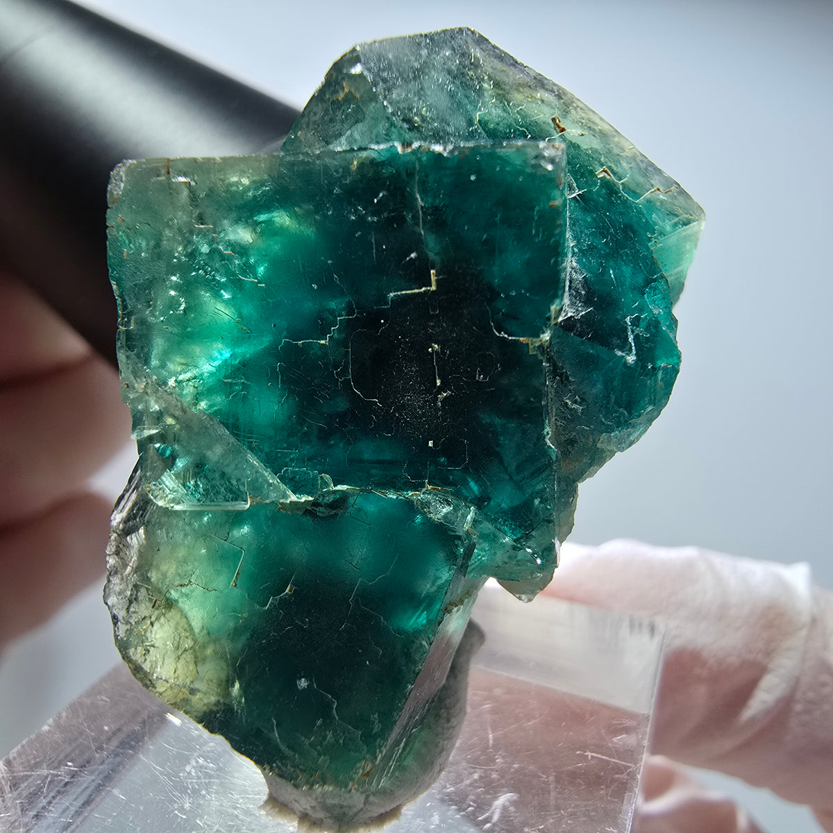 Spécimen de Fluorite cubique fantôme rare, vert Okorusu, Namibie 35*26*22mm #13449