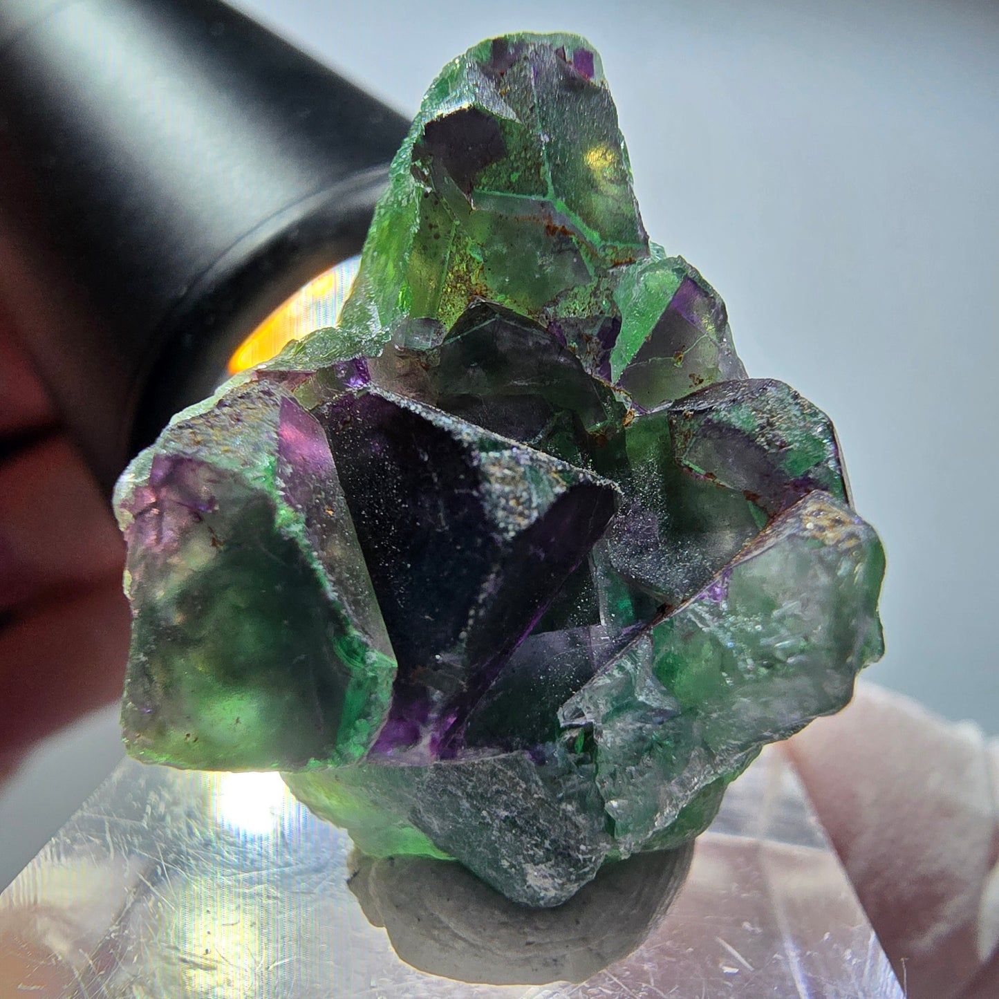 Seltene Phantom Fluorit Würfel Stufe, grün lila Okorusu, Namibia 27*22*15mm #13452