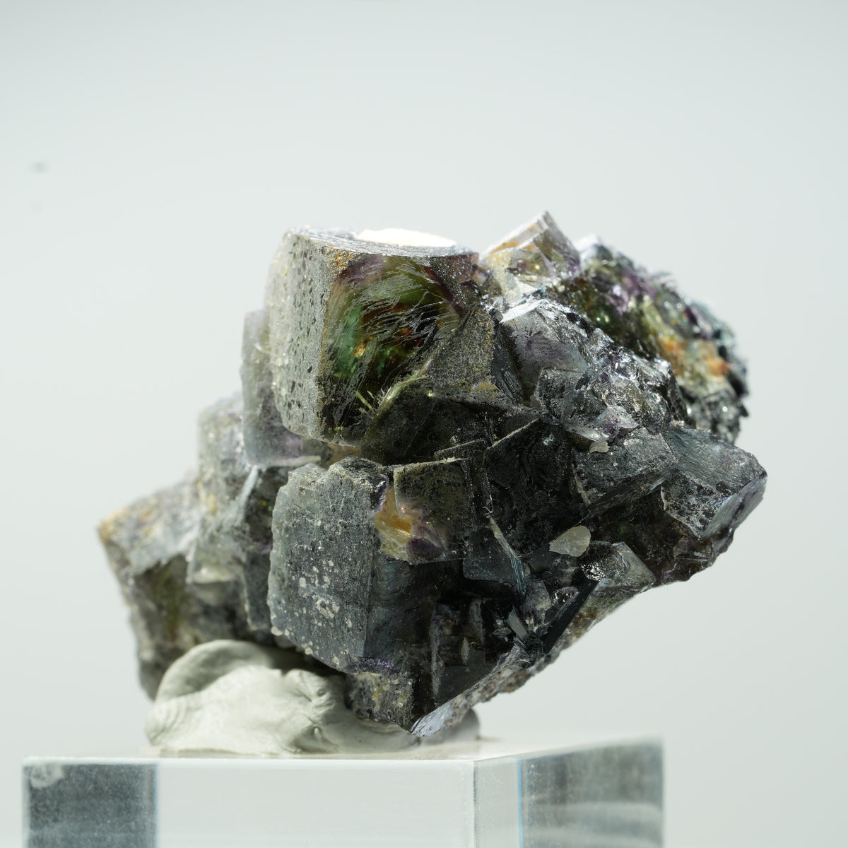 Fluorite fantôme colorée, Tourmaline noire, Opale hyalite, Muscovite Erongo, Namibie 46*37*30mm #13465