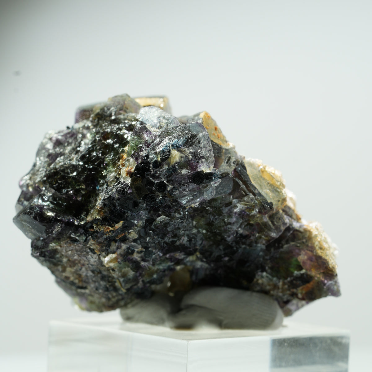 Fluorite fantôme colorée, Tourmaline noire, Opale hyalite, Muscovite Erongo, Namibie 46*37*30mm #13465