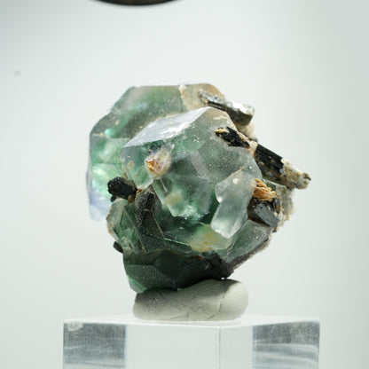 Phantom Fluorit hexagonal, Schörl Turmalin, Muskovit Erongo, Namibia 41*32*29mm #13468