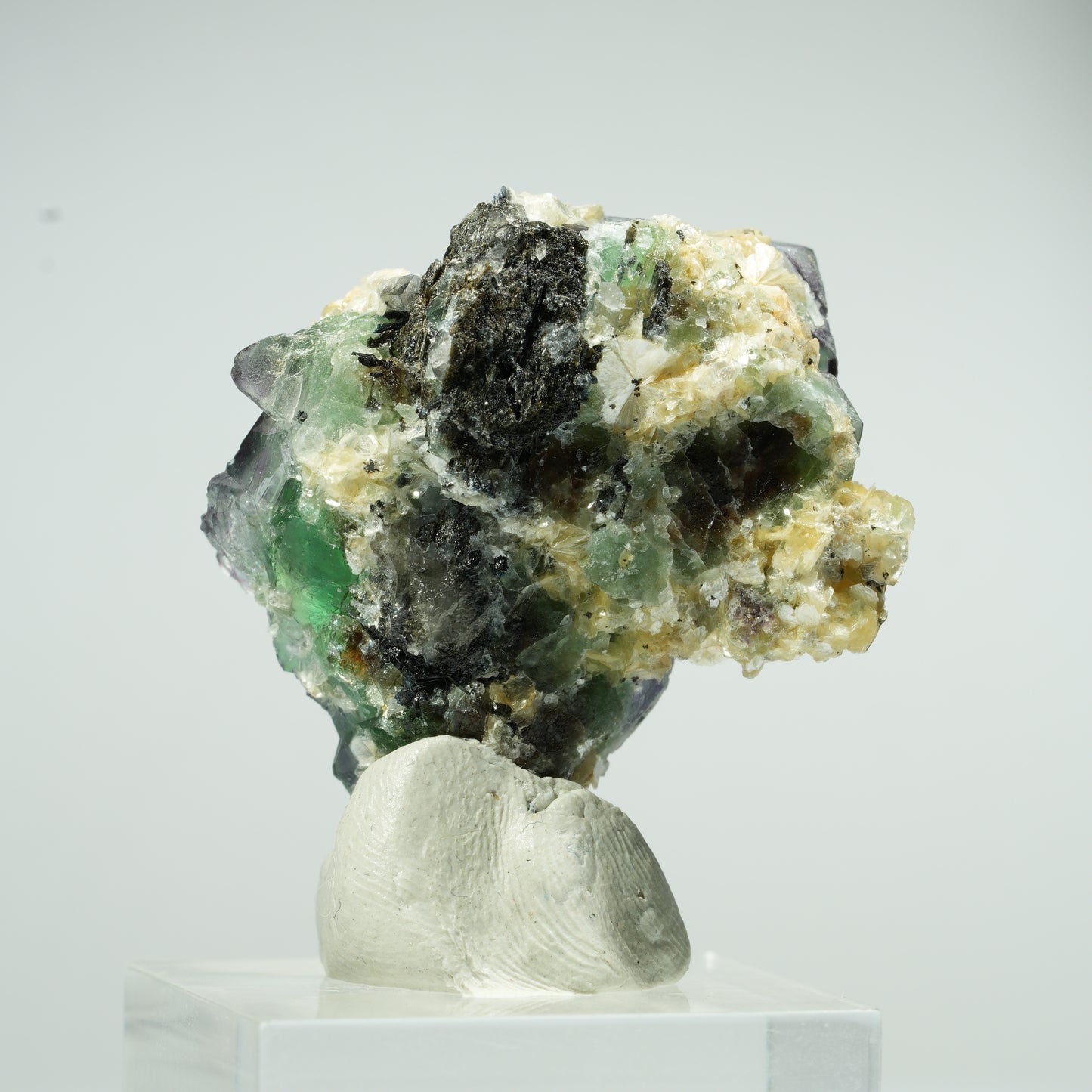 Phantom Fluorit, Schörl Turmalin, Hyalit Opal, Muskovit Erongo, Namibia 35*29*17mm #13473