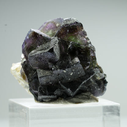 Bunte Phantom Fluorit Würfel, Schörl Turmalin, Muskovit Erongo, Namibia 35*12*11mm #13482