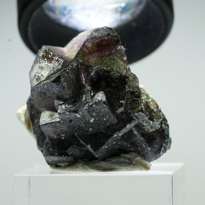 Bunte Phantom Fluorit Würfel, Schörl Turmalin, Muskovit Erongo, Namibia 35*12*11mm #13482