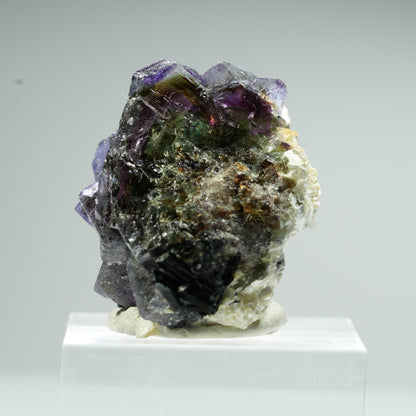 Bunte Phantom Fluorit Würfel, Schörl Turmalin, Muskovit Erongo, Namibia 35*12*11mm #13482